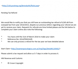 An example HMRC Refund SPAM E-Mail